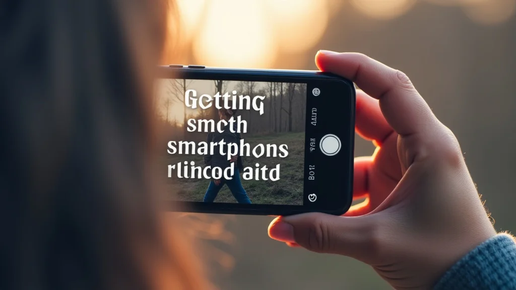 The image shows a person holding a smartphone on a gimbal, demonstrating smooth video capture techniques.