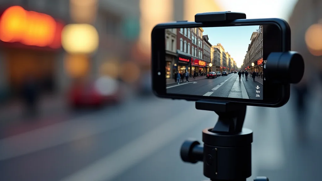 The image shows a person holding a smartphone gimbal, demonstrating smooth video capture.